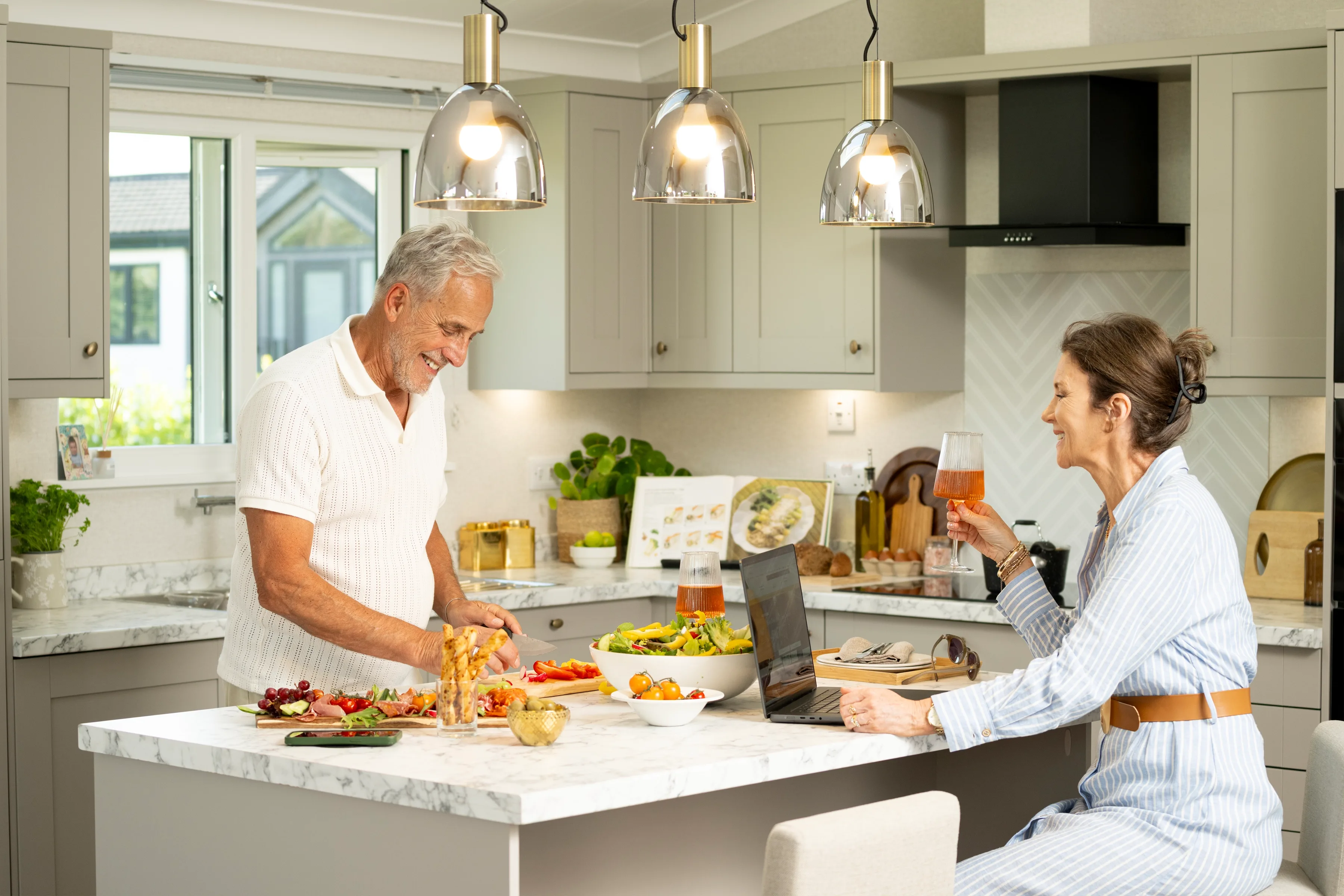 Couple cooking in kitchen