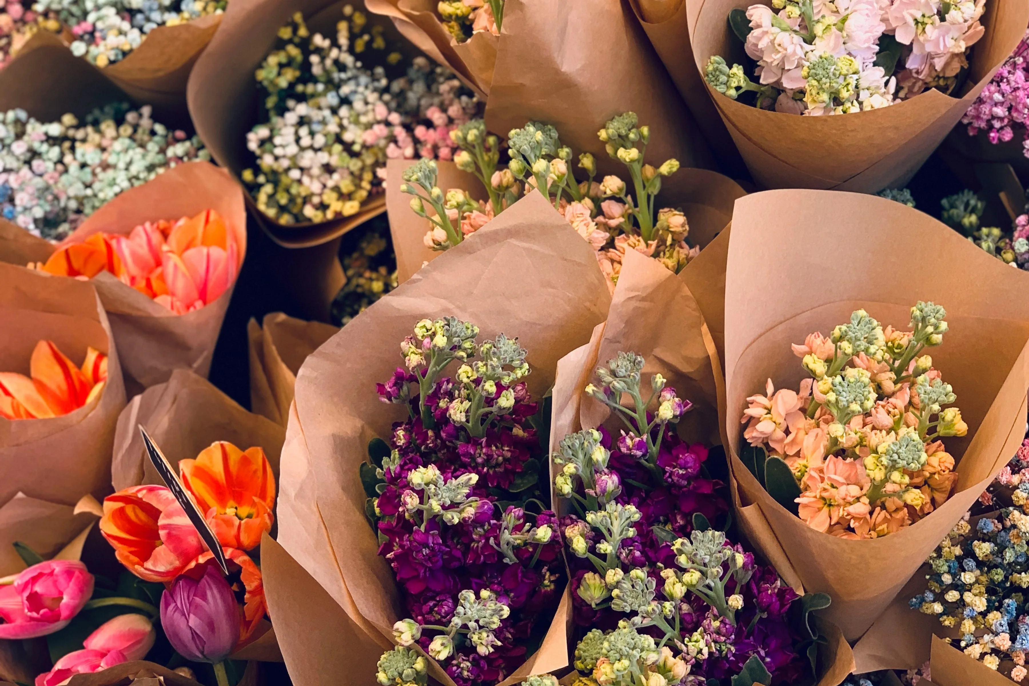 Dorset weekly markets 4 Bunches of flowers on a market stall
