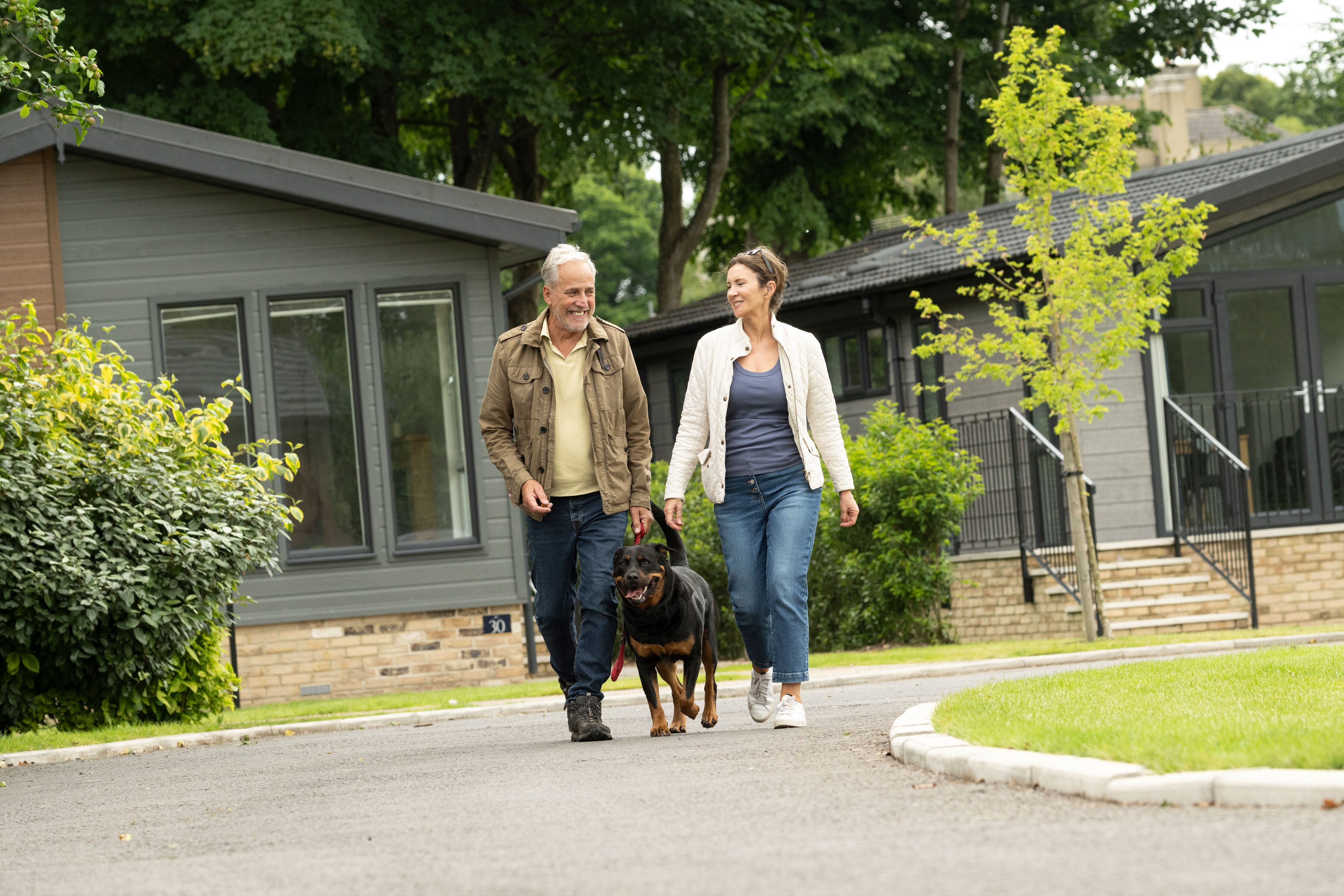 Couple walking through Merley Court