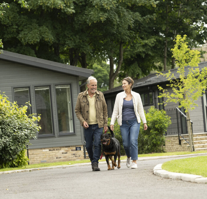 Models walking with dog Square